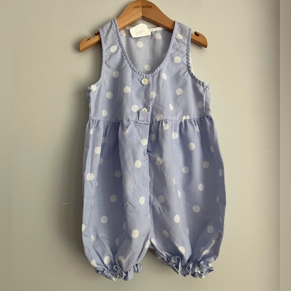 Vintage Claire Bell Romper Polka Dot Blue 3X Summer - Picture 1 of 5